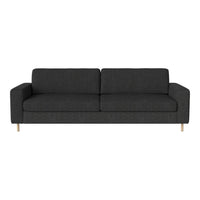 Stylish dark gray couch with a modern design and subtle texture, complemented by light wooden legs.