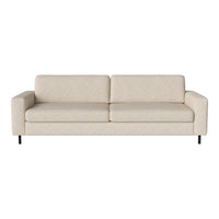 Light beige modern sofa with smooth fabric and minimalist design, featuring straight lines and no visible patterns.