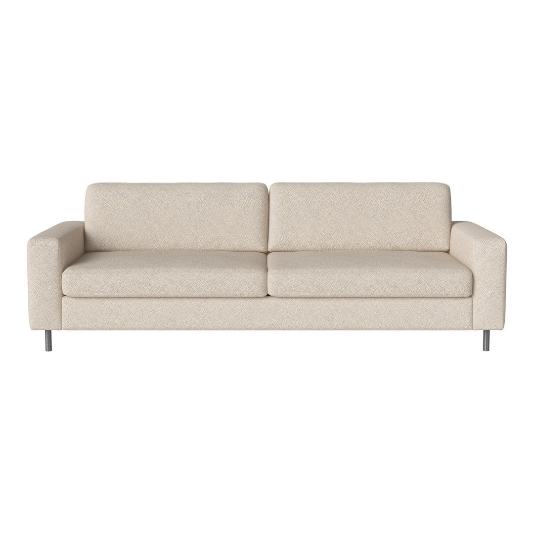 Light beige sofa with a subtle textured pattern and modern silver legs. Ideal for minimalistic decor.