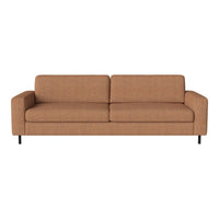 Brown textured fabric sofa with clean lines and a modern design, featuring two spacious cushions for comfort.