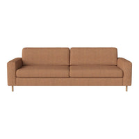 Brown textured fabric sofa with minimalist design and wooden legs, perfect for modern living spaces.
