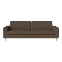 Modern brown sofa with a textured fabric and clean, minimalist design, featuring sleek wooden legs.