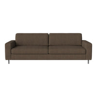 Brown fabric sofa with a smooth, modern design and clean lines, perfect for contemporary living spaces.