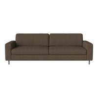 Brown upholstered sofa with a modern, minimalist design and subtle textured fabric. Perfect for contemporary spaces.