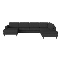 Modern sectional couch in sleek dark gray fabric with clean lines and minimalist design. Perfect for contemporary decor.