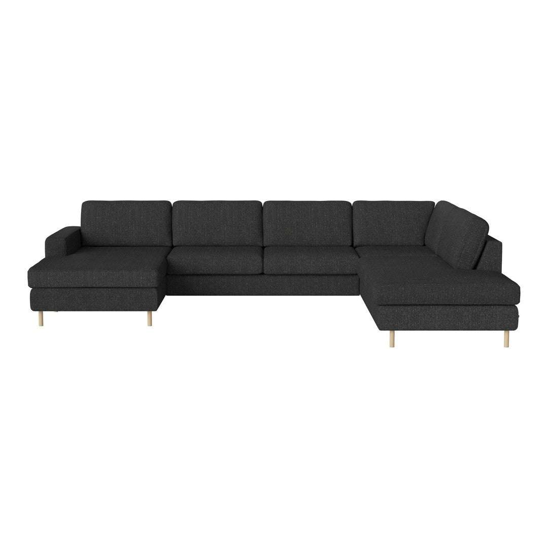 Stylish dark gray sectional sofa with a sleek, modern design and wooden legs, perfect for contemporary living spaces.
