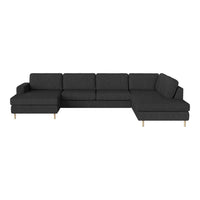 Stylish dark gray sectional sofa with a sleek, modern design and wooden legs, perfect for contemporary living spaces.
