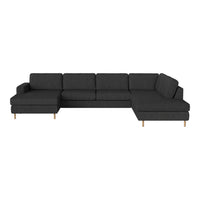 L-shaped sectional sofa in charcoal gray fabric with clean lines and light wood legs, perfect for modern living spaces.