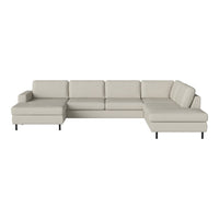 Light beige sectional sofa with a sleek, minimalist design and smooth, fabric upholstery. Perfect for modern spaces.