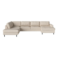 Beige sectional sofa with a clean, modern design and plush cushions on black metal legs. Perfect for any living space.