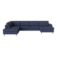 Navy blue sectional sofa with a modern design, featuring seamless upholstery and no visible patterns.