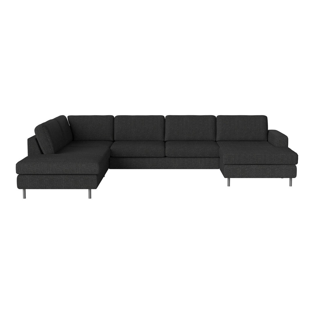 Modern black sectional sofa with clean lines and plush cushions, perfect for contemporary living spaces.