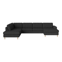 Modern dark gray sectional sofa with clean lines and subtle texture, featuring wooden legs for a stylish accent.