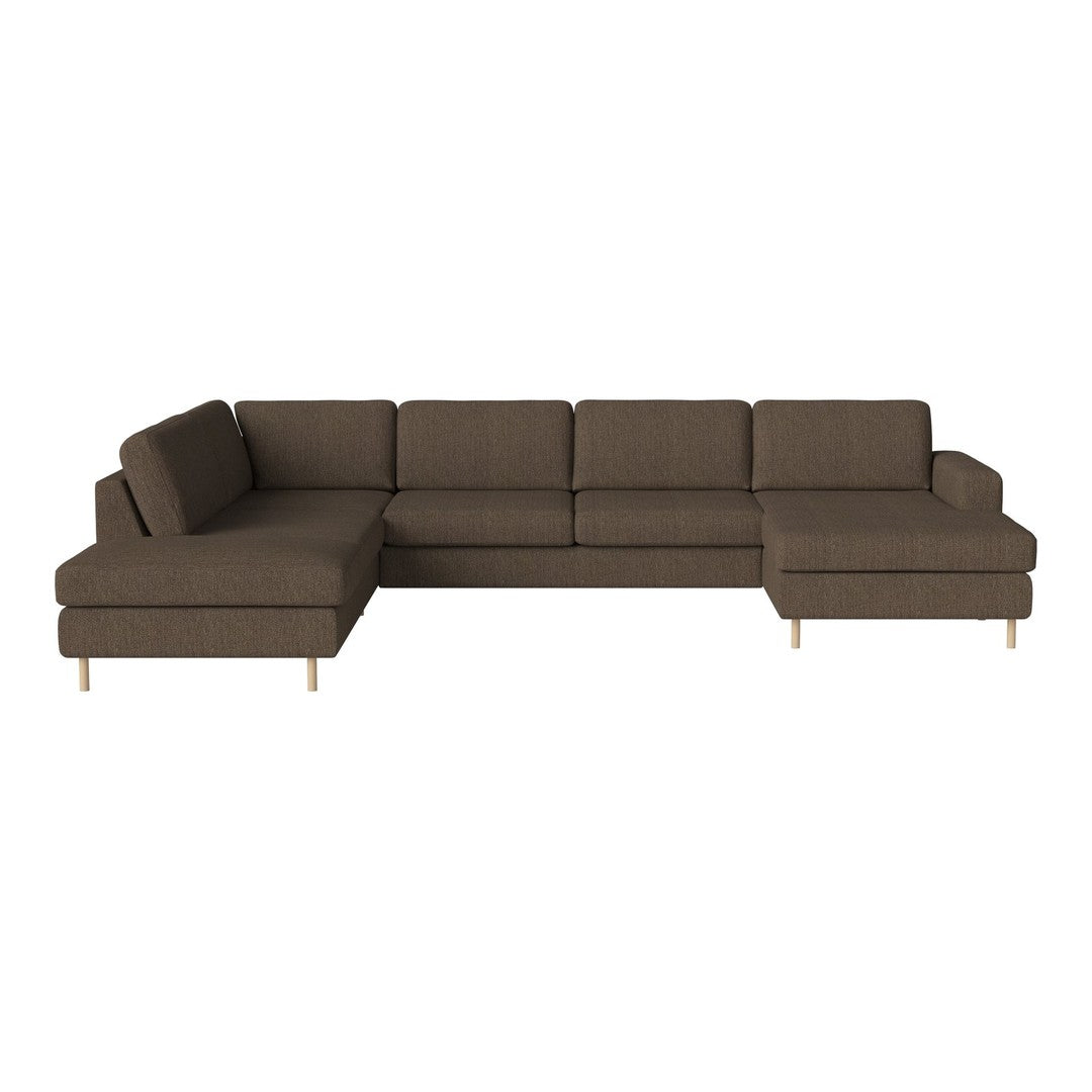 Brown sectional sofa with clean lines and subtle texture, featuring a modern design on wooden legs.