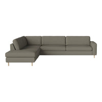 Muted gray sectional sofa with sleek lines and light wood legs, perfect for modern living spaces.