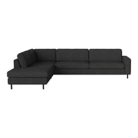 Modern L-shaped sofa in sleek charcoal gray fabric with a textured finish and clean lines. Perfect for contemporary spaces.