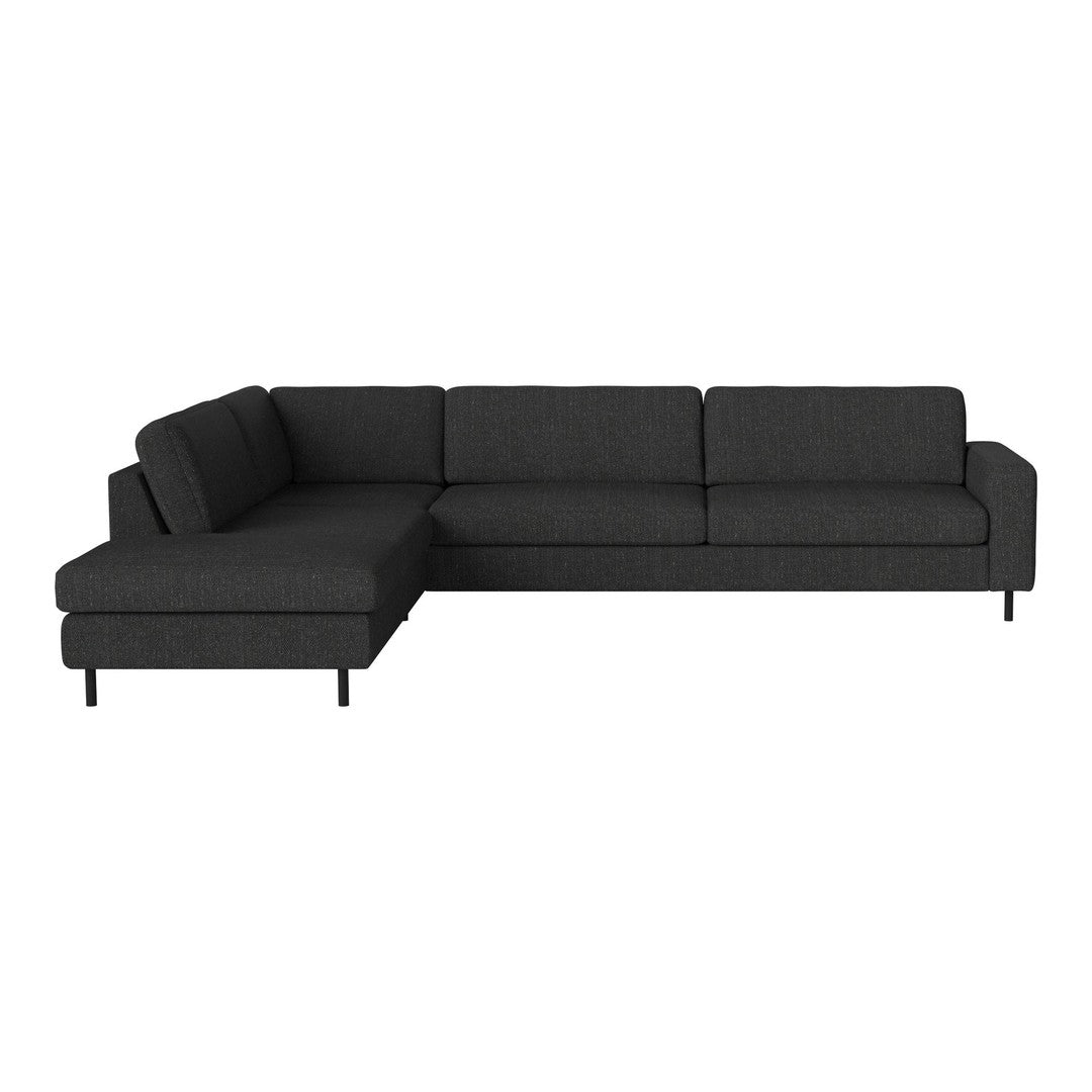 Modern black sectional sofa with a sleek, textured fabric and clean lines for a stylish living space.