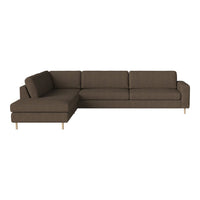 Brown sectional sofa with a simple, modern design and smooth fabric. Perfect for contemporary living spaces.