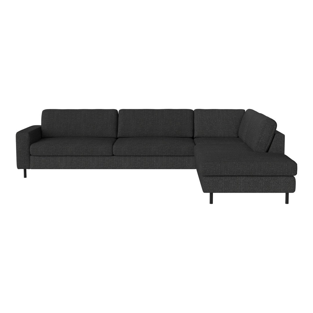 Stylish dark gray sectional sofa with a sleek fabric texture and modern design, perfect for contemporary living spaces.