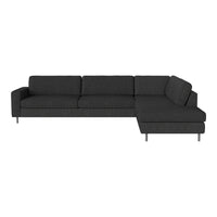 Modern L-shaped sofa in dark gray fabric with clean lines and minimalistic design. Perfect for contemporary living spaces.