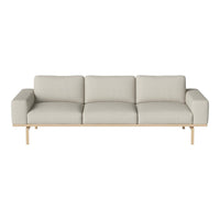 Light grey three-seat sofa with a minimalist design and natural wood legs for a modern look. Perfect for any living space.