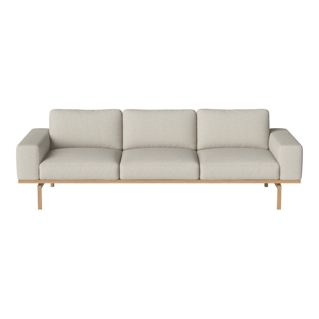 Light gray, textured fabric sofa with a minimalist design and natural wood legs. Perfect for modern interiors.