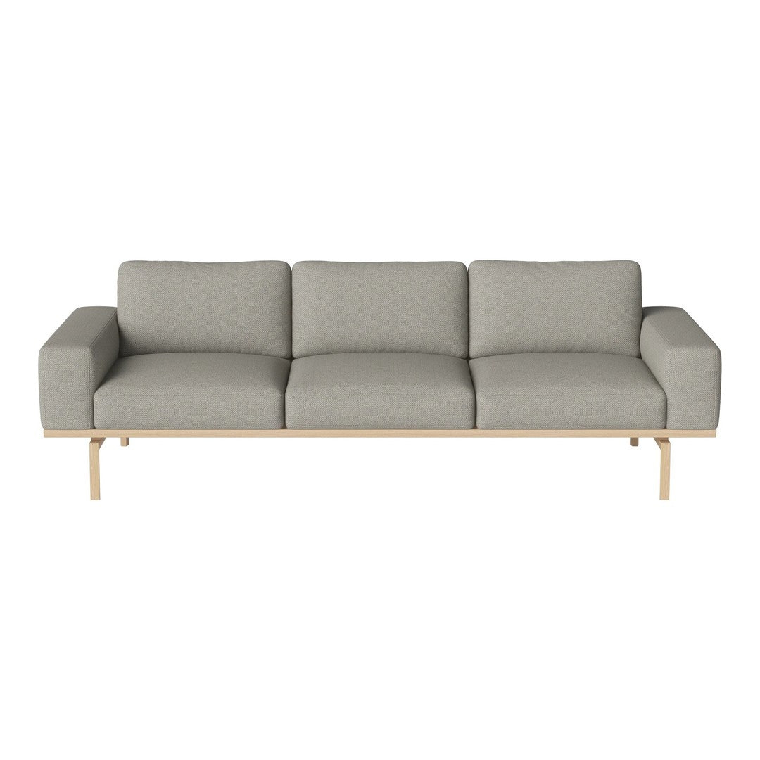 Light gray fabric sofa with a minimalist design, featuring a smooth texture and wooden legs. Perfect for modern decor.