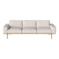 Light beige fabric sofa with a clean, modern design and natural wood legs. Perfect for minimalist decor.