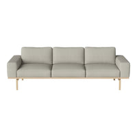 Light gray fabric sofa with clean lines and a minimalist design, featuring a natural wood frame. Ideal for modern decor.