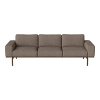 Modern brown fabric sofa with a simple, textured pattern and sleek metal legs for a contemporary look.