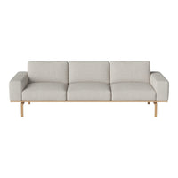 Light gray fabric sofa with clean lines and wooden legs, perfect for modern living spaces.