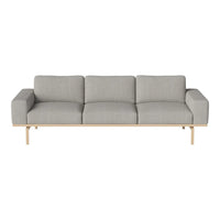 Light gray three-seat sofa with a minimalist design and wooden frame. Perfect for modern interiors.