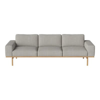 Gray three-seater sofa with clean lines and a minimalist design, featuring wooden legs for a modern touch.