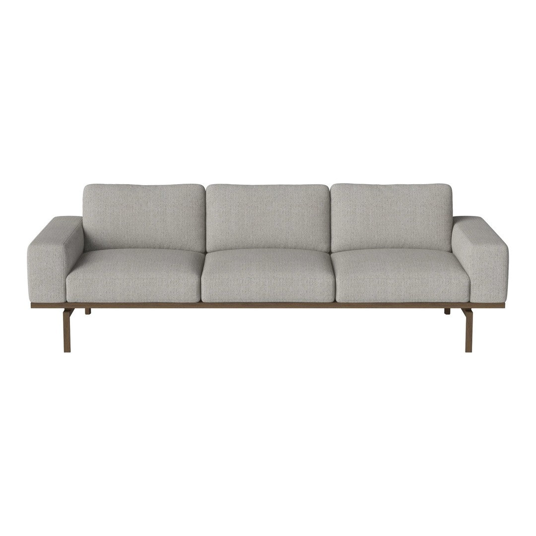Light gray sofa with a sleek design and smooth fabric, featuring a minimalistic style and no visible patterns.