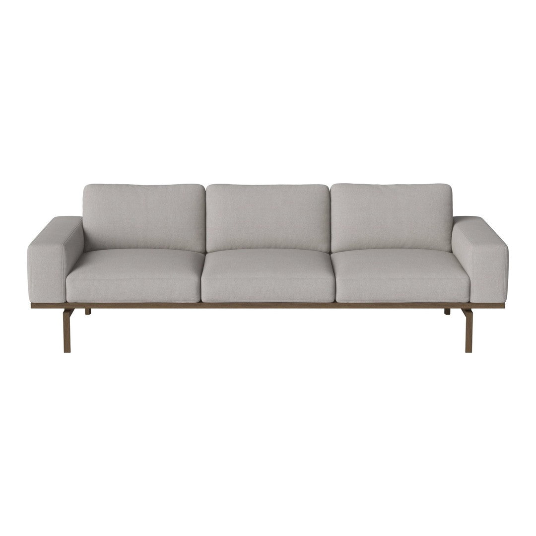 Light gray minimalist sofa with smooth upholstery and a sleek metal frame. Perfect for modern living spaces.