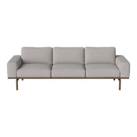 Light gray minimalist sofa with smooth upholstery and a sleek metal frame. Perfect for modern living spaces.