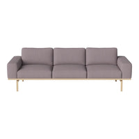 Modern gray three-seater sofa with clean lines and a light wooden base, featuring subtle textured upholstery.