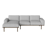 Light gray fabric sectional sofa with modern minimalistic design and sleek wooden legs. Perfect for contemporary decor.
