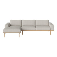 Light gray fabric sectional sofa with a simple, modern design and natural wood legs. Perfect for minimalist decor.