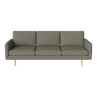 Stylish gray three-seater sofa with clean lines and wooden legs, perfect for modern living spaces.