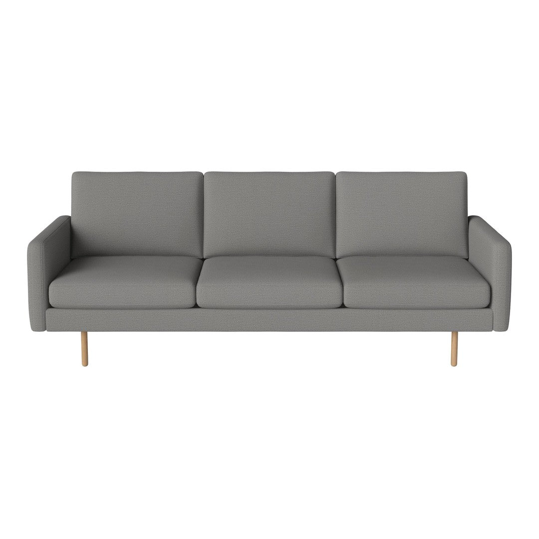 Gray fabric sofa with clean lines and subtle texture, featuring light wood legs for a modern touch.
