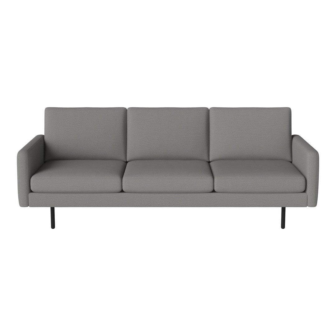 Modern gray sofa with a sleek, minimalist design and straight lines, perfect for contemporary living spaces.