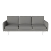 Modern gray sofa with a sleek, minimalist design and straight lines, perfect for contemporary living spaces.