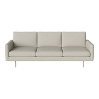 Light gray modern sofa with a minimalist design and smooth fabric, featuring clean lines and wooden legs.