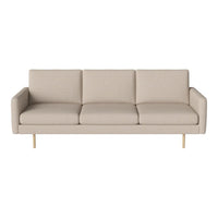 Beige modern sofa with sleek lines and a minimalist design, featuring solid wooden legs and unembellished upholstery.