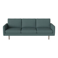 Teal upholstered sofa with a subtle textured pattern and sleek wooden legs. Perfect for modern living spaces.