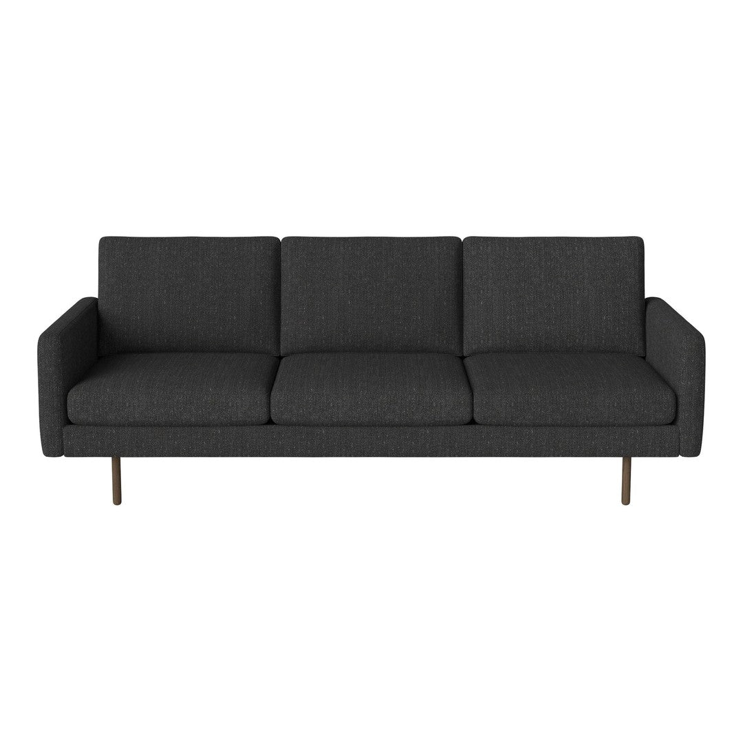 Dark gray upholstered sofa with a sleek, minimalist design and subtle texture. Ideal for modern living spaces.