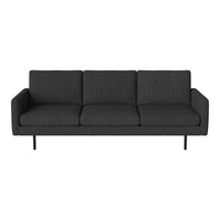 Modern gray fabric sofa with clean lines and no patterns, supported by sleek black metal legs. Perfect for minimalist decor.