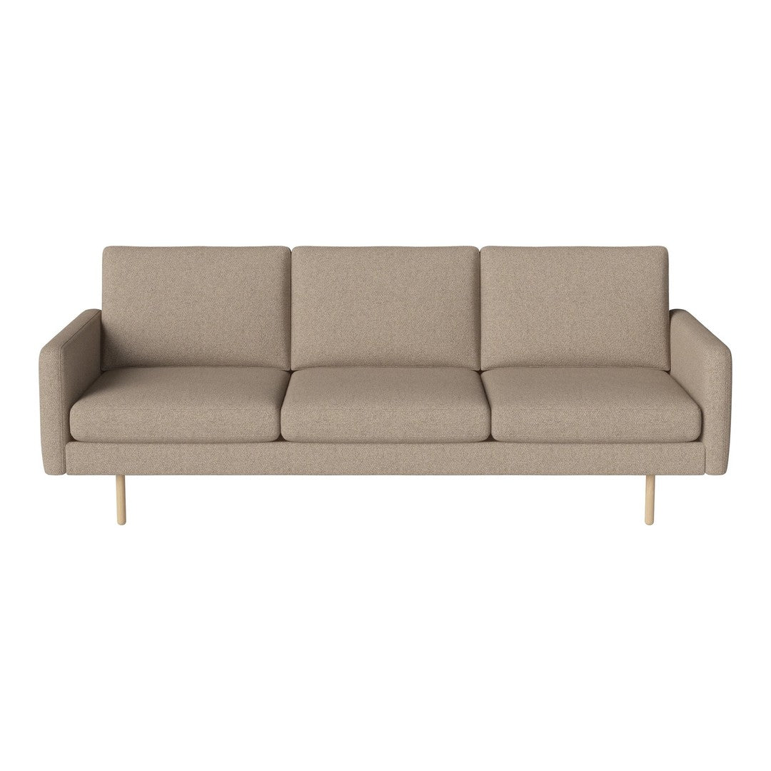 Beige modern sofa with a clean design and minimalistic pattern, featuring sleek golden legs. Perfect for contemporary decor.