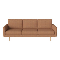 Mid-century modern sofa in warm brown fabric with a smooth texture and simple, clean lines. Ideal for stylish living rooms.